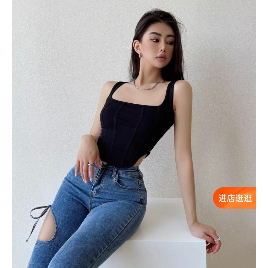 Áo CROSET dáng croptop vải thun trơn cotton co giãn | BigBuy360 - bigbuy360.vn