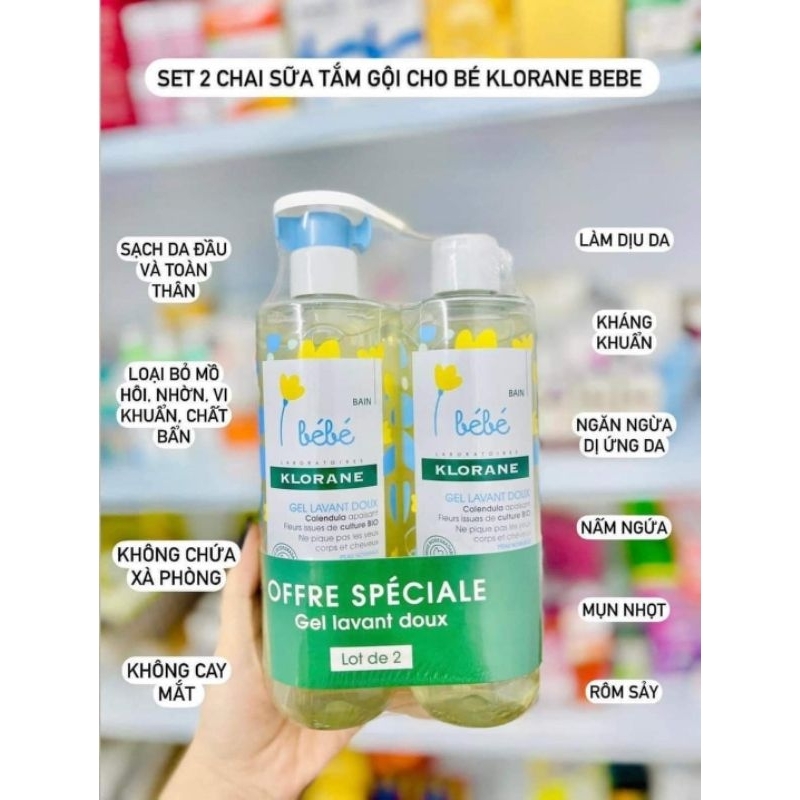SET 2 SỮA TẮM GỘI BEBE KLORANE CHO BÉ
