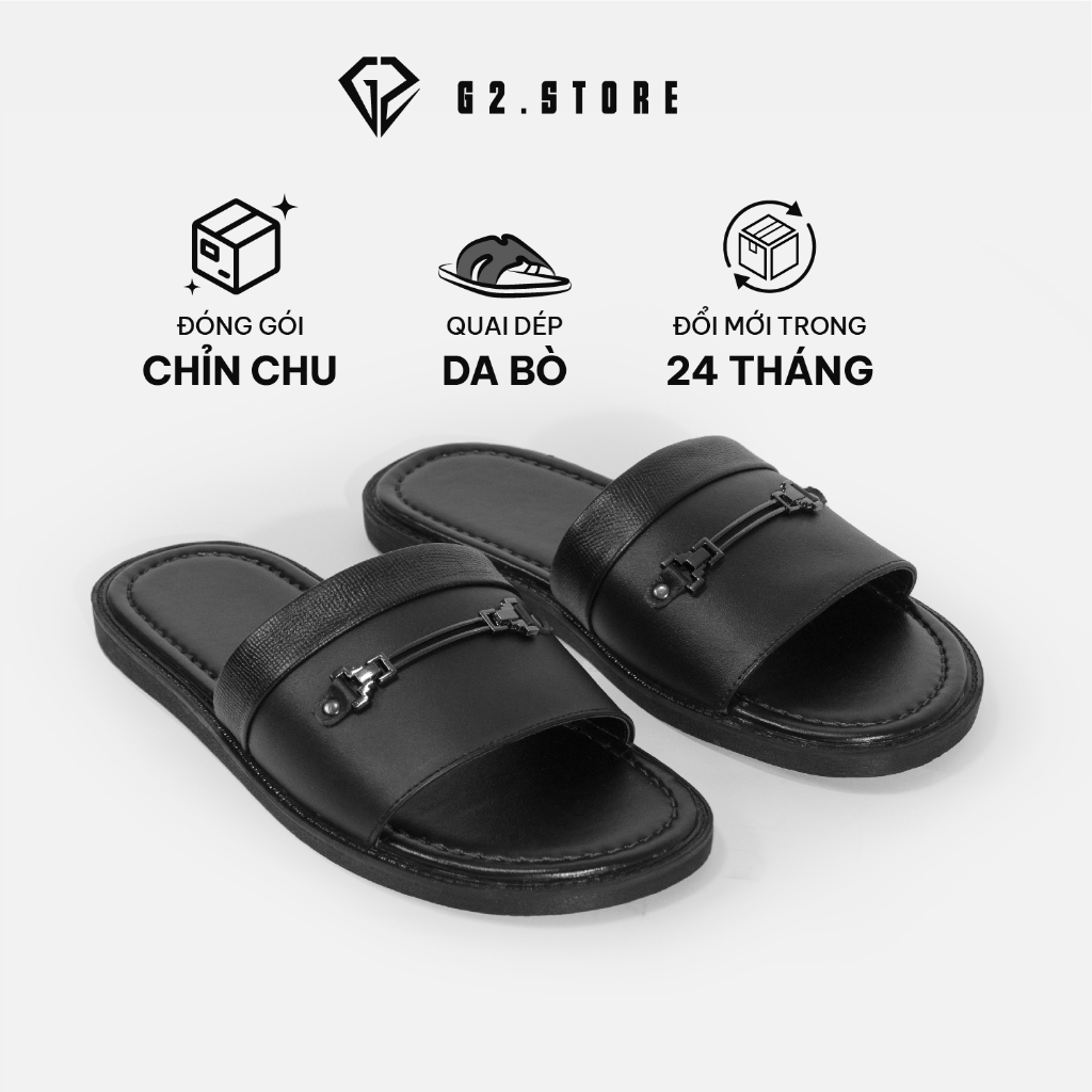 Dép da nam G2 Gaia kiểu quai ngang, Dép lê nam chất liệu da bò đế khâu cao cấp thích hợp đi làm, đi biển
