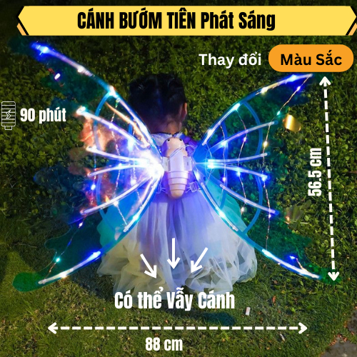 Bộ Cánh Bướm Tiên Điện Tử Phát Sáng,Nhấp Nháy, Cánh Tiên Bé Gái Thay Đổi Màu Sắc, Phát Nhạc,Có Thể Vẫy Cánh 90 PHÚT