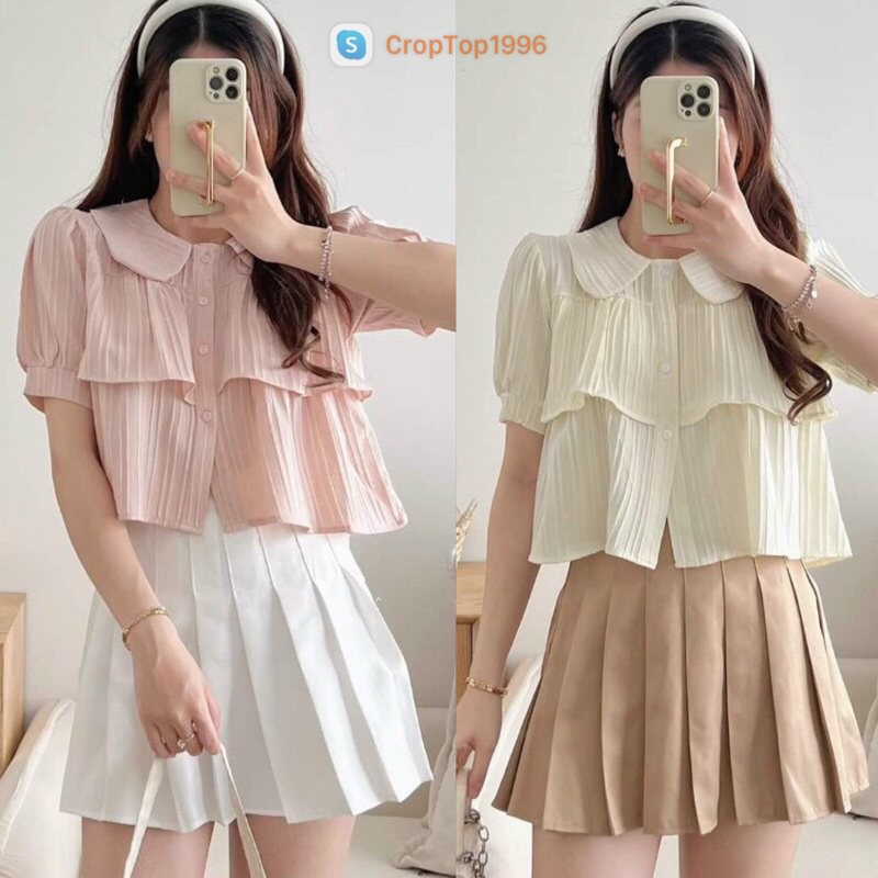 Áo kiểu cổ sen CROPTOP HÀN QUỐC chất đũi xốp cao cấp A157