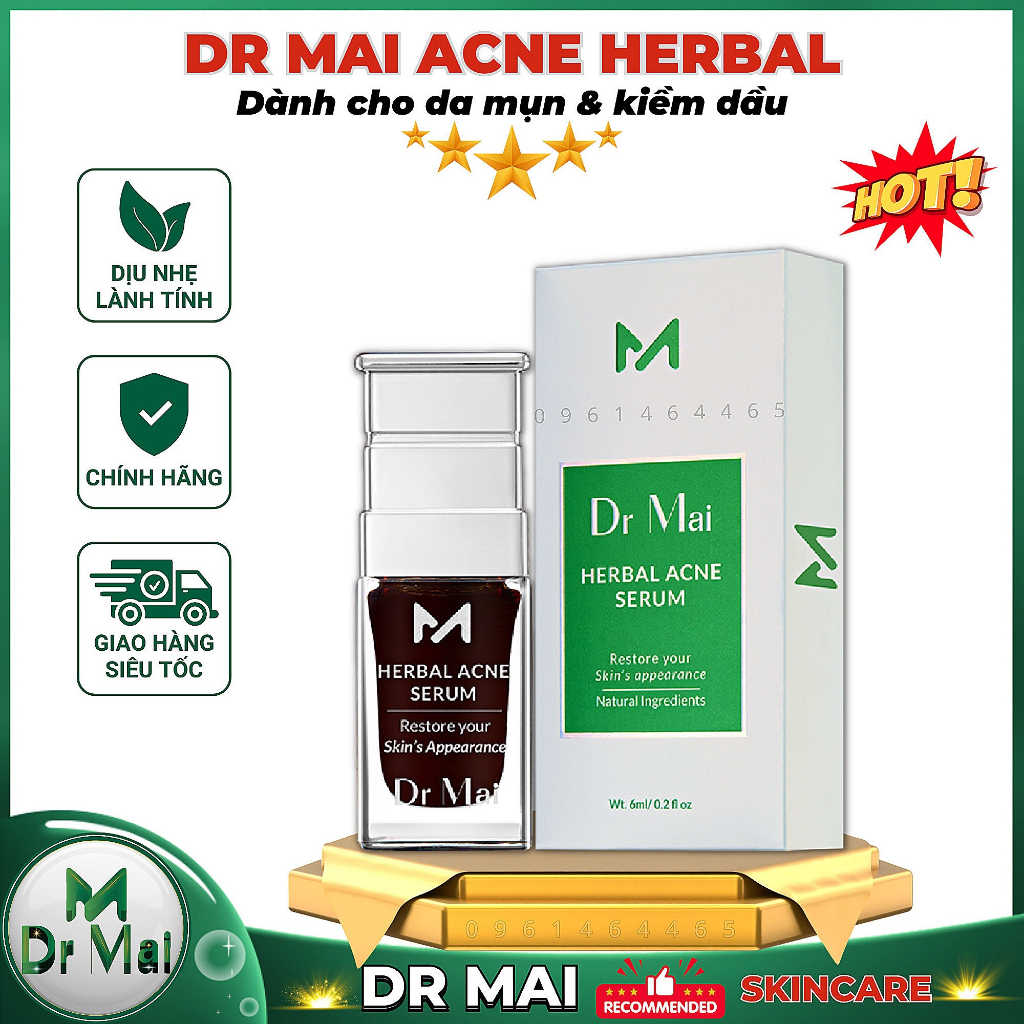 Serum mụn thâm kiềm dầu se khít lỗ chân lông dưỡng da đều màu căng mịn Dr Mai 6ml