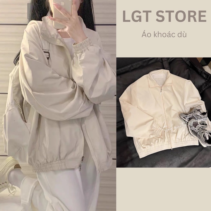 Áo khoác dù unisex form rộng 2 lớp dày dặn chất dù ngoại Áo khoác DÙ MÀU KEM