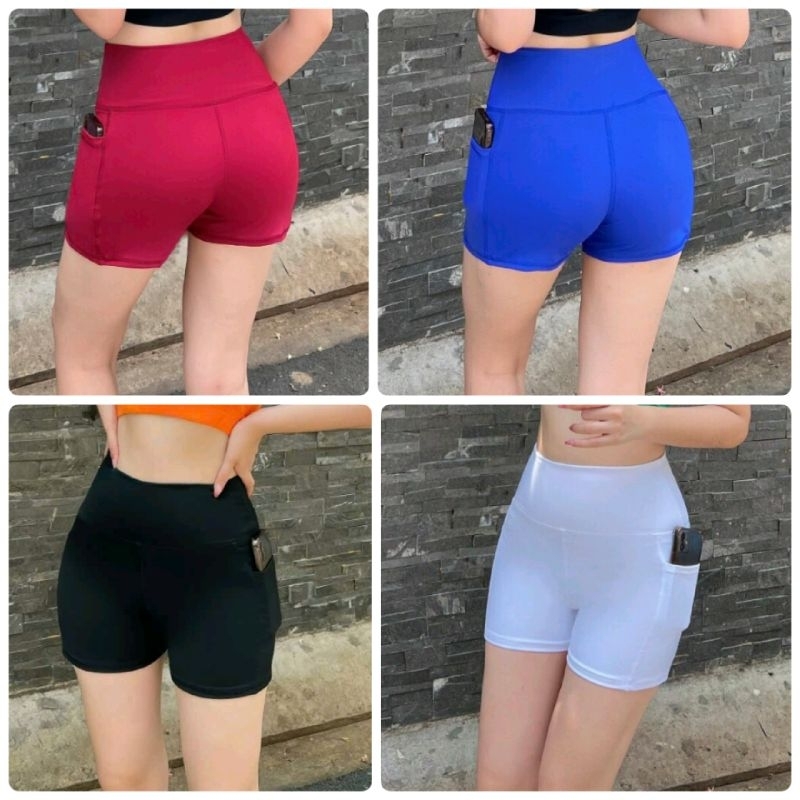 Quần short đùi tập gym yoga nữ cạp cao có túi