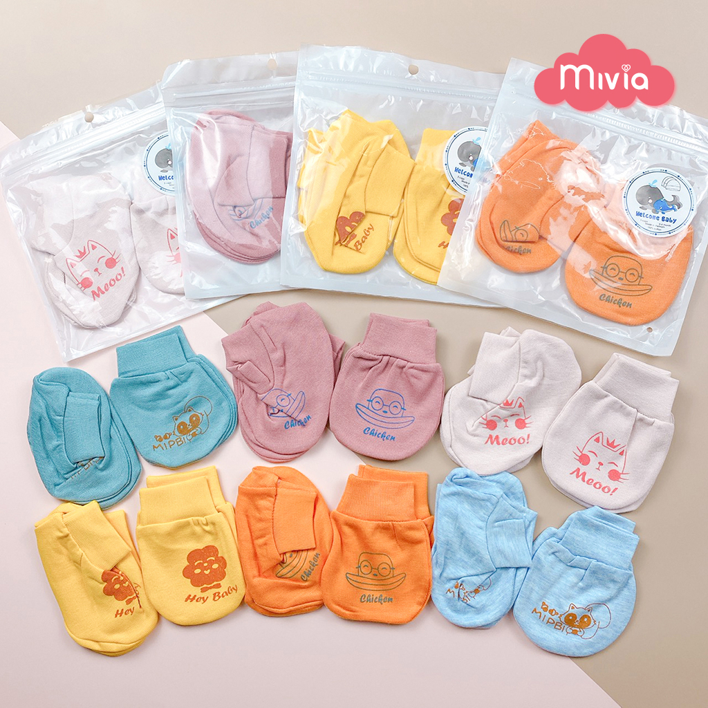 Bao tay bao chân cho bé sơ sinh, set bao tay chân cho bé Cotton