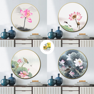 Tranh tròn hoa sen mẫu tp726 - tranh treo tường laminate tráng gương tp decor