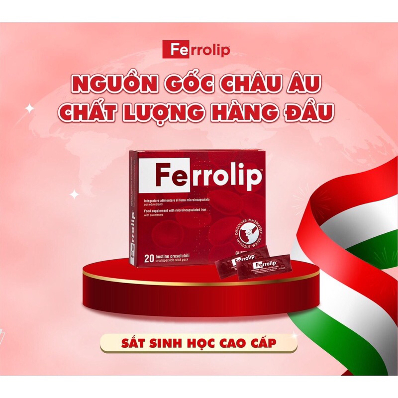 Sắt bột,Sắt sinh học Ferrolip liposome bổ sung sắt cho mẹ bầu người thiếu máu thiếu sắt hộp 20gói
