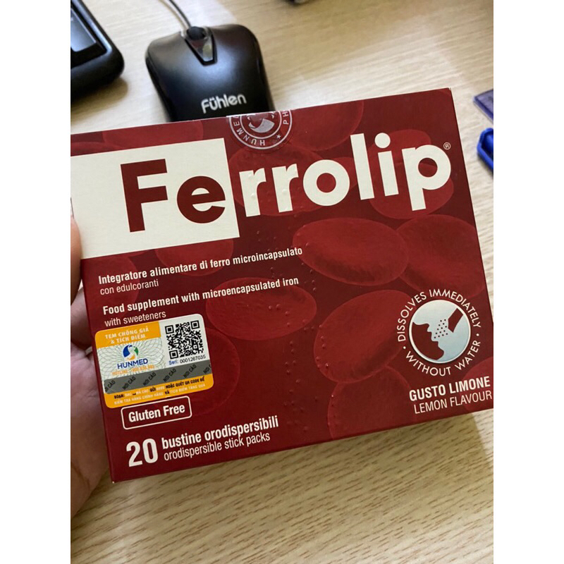 Sắt bột,Sắt sinh học Ferrolip liposome bổ sung sắt cho mẹ bầu người thiếu máu thiếu sắt hộp 20gói