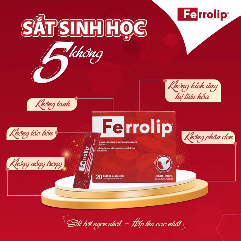 Sắt bột,Sắt sinh học Ferrolip liposome bổ sung sắt cho mẹ bầu người thiếu máu thiếu sắt hộp 20gói
