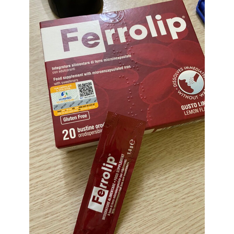 Sắt bột,Sắt sinh học Ferrolip liposome bổ sung sắt cho mẹ bầu người thiếu máu thiếu sắt hộp 20gói