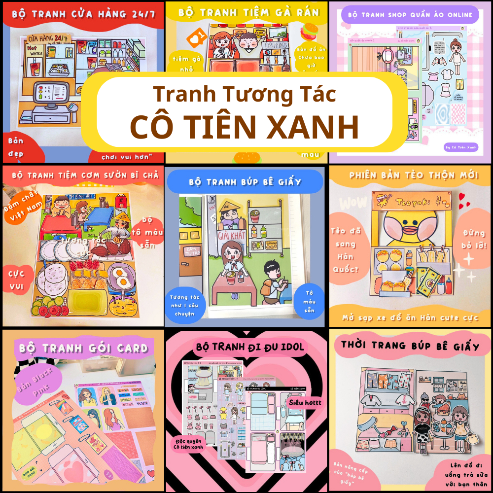 Bộ Tranh Cô Tiên Xanh đồ chơi giấy thủ công giá rẻ,Búp bê giấy cho bé