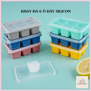 HCM - Khay Làm Đá Silicon 6 Ô Có Nắp Đậy - Khuôn Nhựa Làm Đá, Làm Thạch Rau Câu 6 Ngăn CAKESHOP