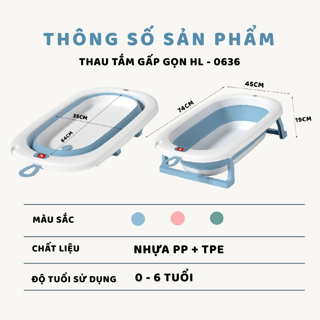 Thau Tắm Gấp Gọn Cho Bé Sơ Sinh kèm đệm tắm mẫu new & HL - 0363
