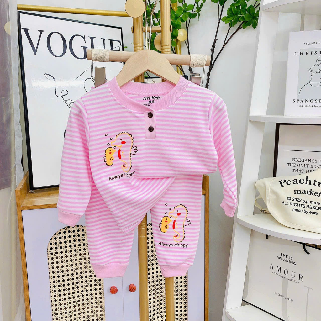 Bộ dài tay bé trai bé gái, quần ao dài thu đong chất cotton nỉ cúc tru