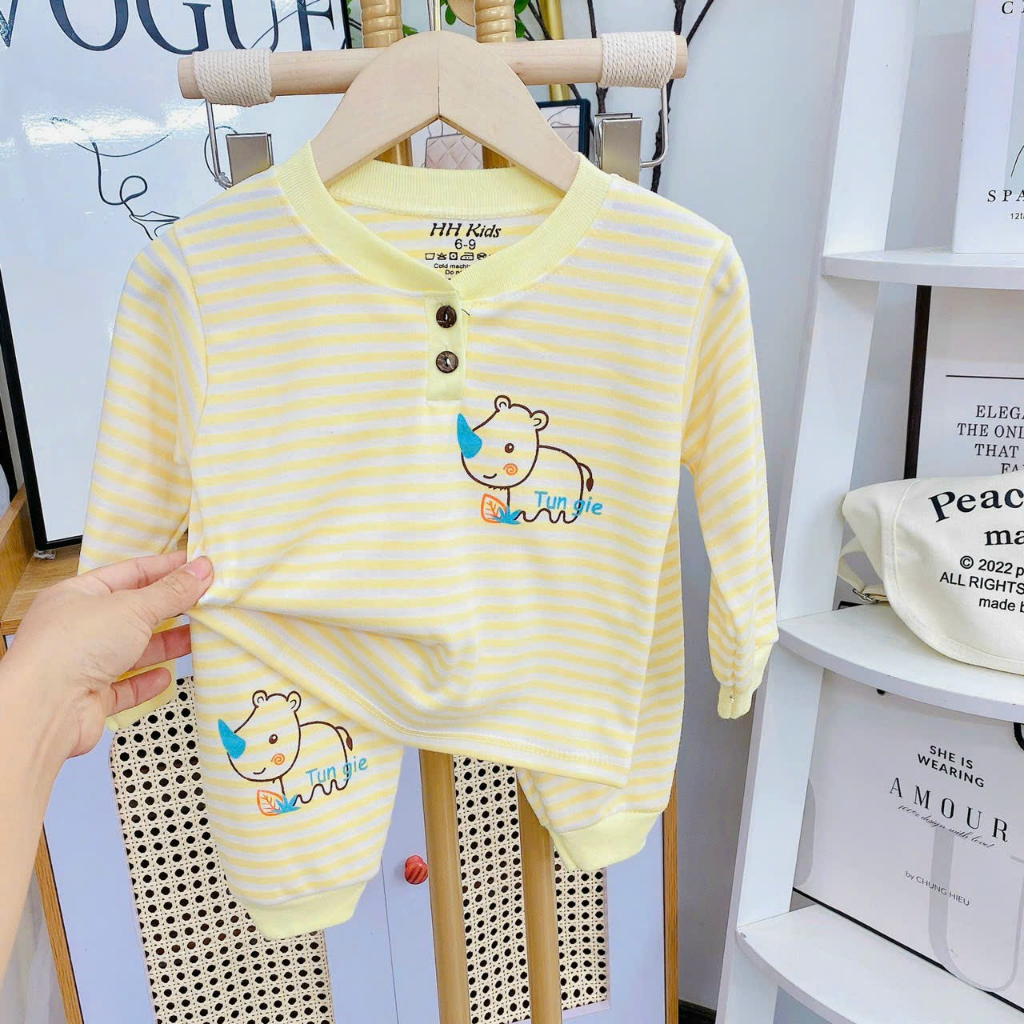 Bộ dài tay bé trai bé gái, quần ao dài thu đong chất cotton nỉ cúc tru