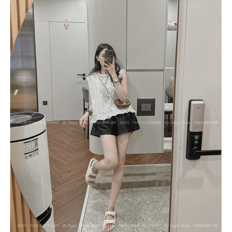 Sét áo bbd xếp ly phối ren + quần tacta đen lưng chun