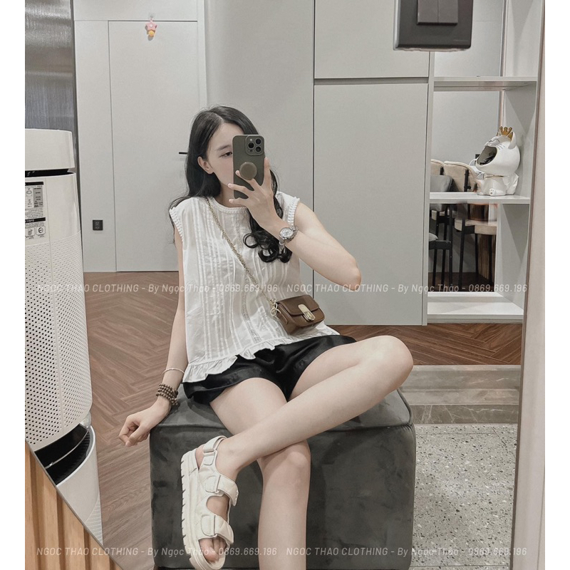 Sét áo bbd xếp ly phối ren + quần tacta đen lưng chun