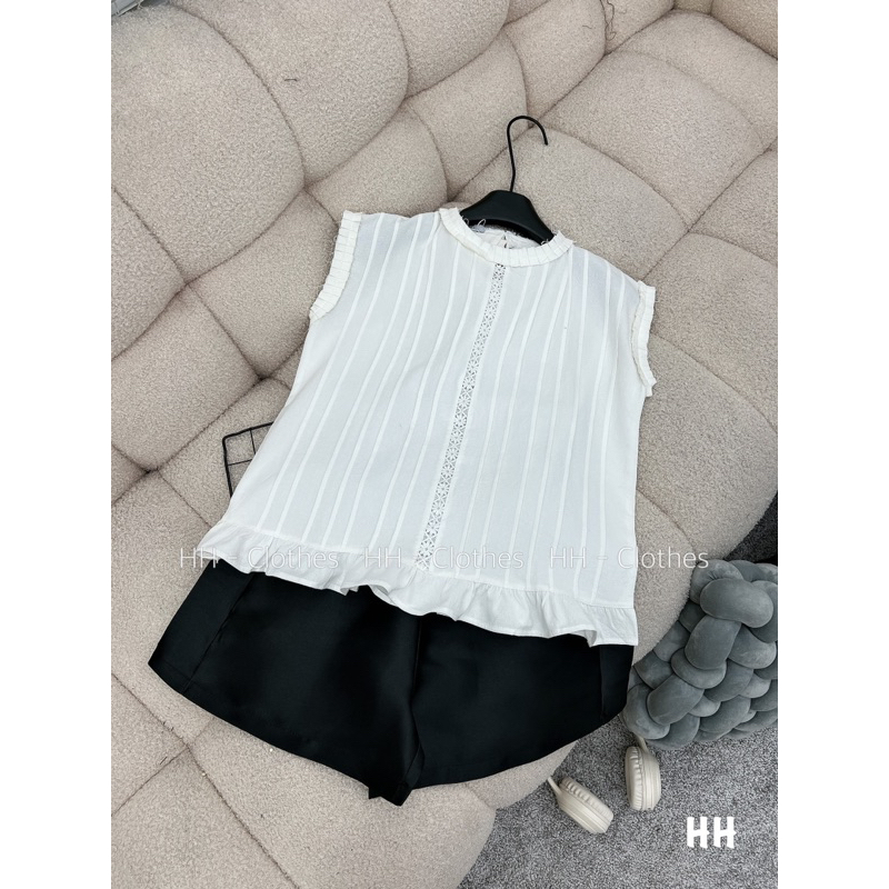 Sét áo bbd xếp ly phối ren + quần tacta đen lưng chun