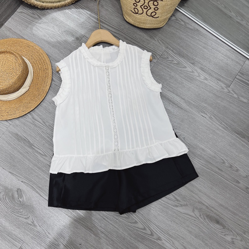 Sét áo bbd xếp ly phối ren + quần tacta đen lưng chun