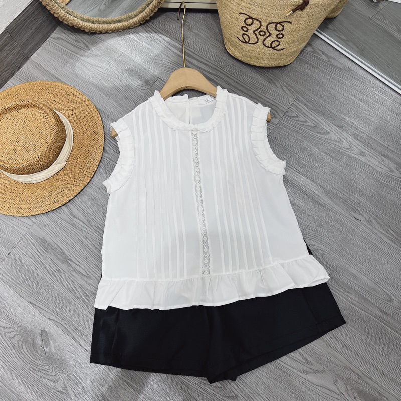 Sét áo bbd xếp ly phối ren + quần tacta đen lưng chun