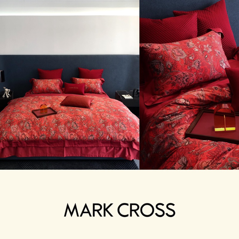 Bộ chăn ga cao cấp màu Đỏ thu-đông dòng thương hiệu Markcross, chất liệu cottong Silk lụa dày dặn đặc biệt