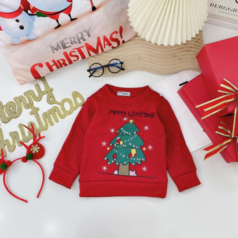 Áo Dài Tay In Hình Cây Thông Noel, Áo Phông Chất Cotton Tăm Cho bé Trai Bé Gái cực xinh - LEON KIDS