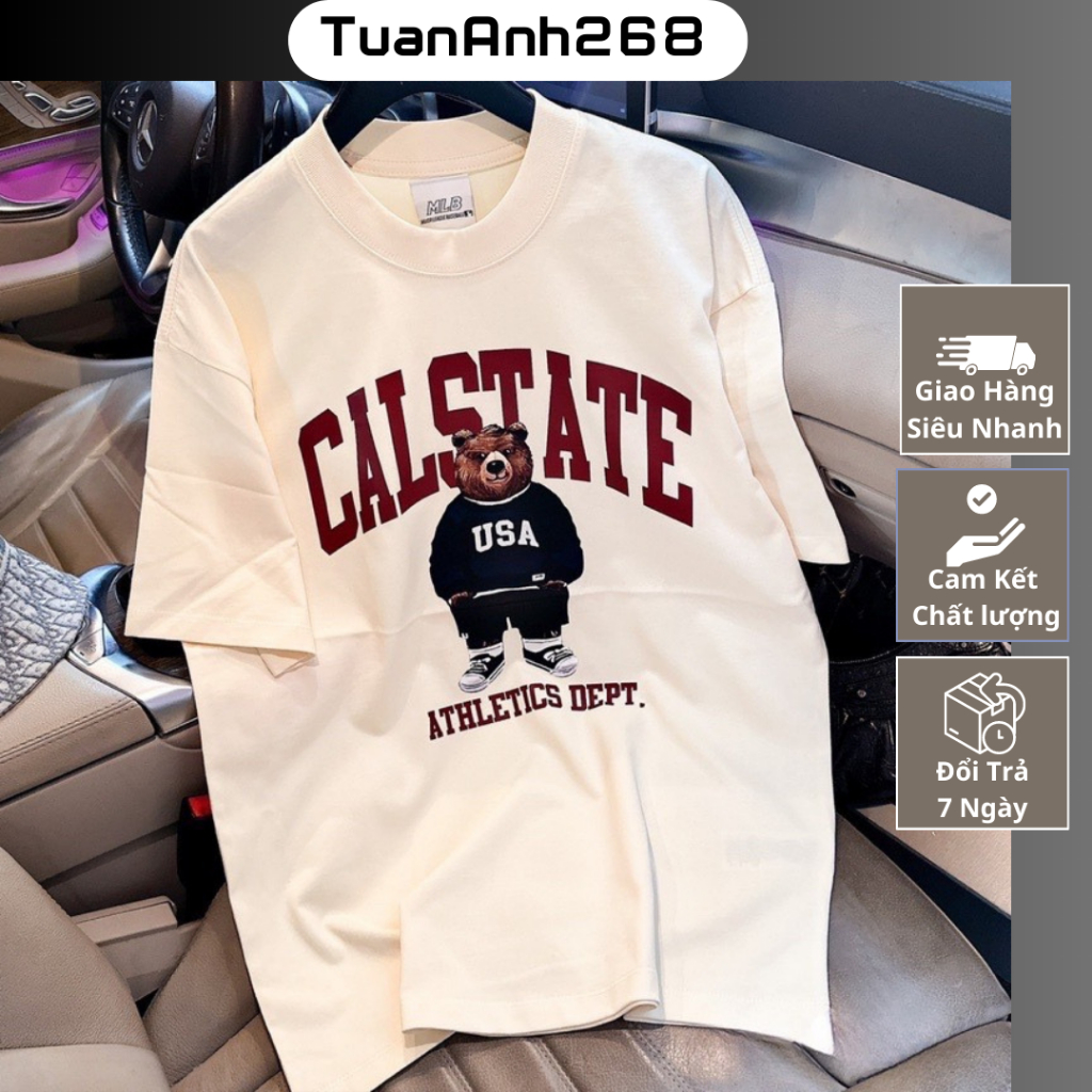 Áo Thun MLB CALSTATE Form Rộng, Áo Phông Nam Nữ Vải Cotton 100% Thoáng Mát