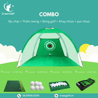 Combo lồng golf to 2mx3m + thảm put nhựa + thảm swing 1.5mx1.5m + khay nhựa +bóng + tee chính hãng PGM
