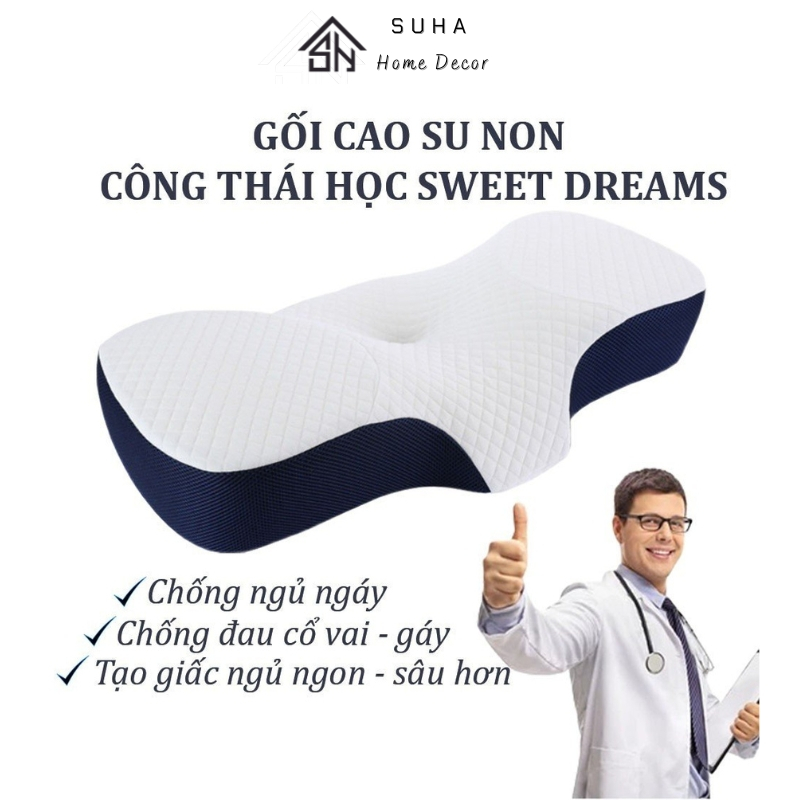 Gối công thái học gối ngủ chống đau vai gáy bằng cao su non mềm mại đàn hồi chống ngủ ngáy hỗ trợ ngủ nhanh - Suha decor