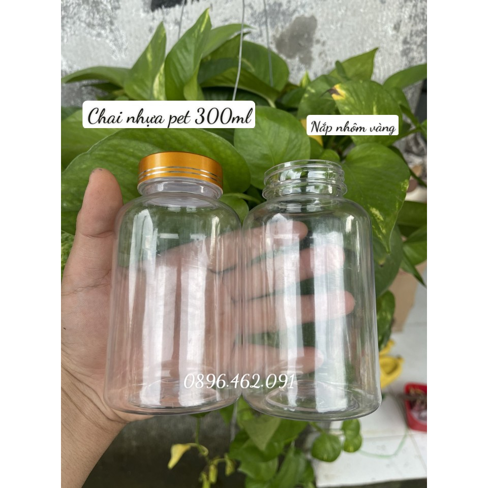 CHAI NHỰA PET TRONG 300ML ĐỰNG VIÊN NANG,VIÊN NÉN,VIÊN HOÀN KÈM MÀNG SIU VÀ HÚT ẨM 1G