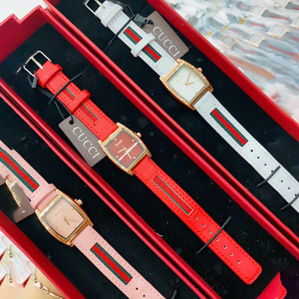 Đồng hồ nữ dây da gucci mặt vuông kiểu dáng cao cấp sang trọng, chống nước