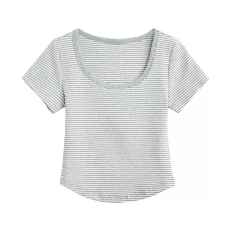 Áo Thun Cotton Ngắn Tay Ôm Dáng Họa Tiết Kẻ Sọc Phong Cách Mới Mùa Hè Cho Nữ