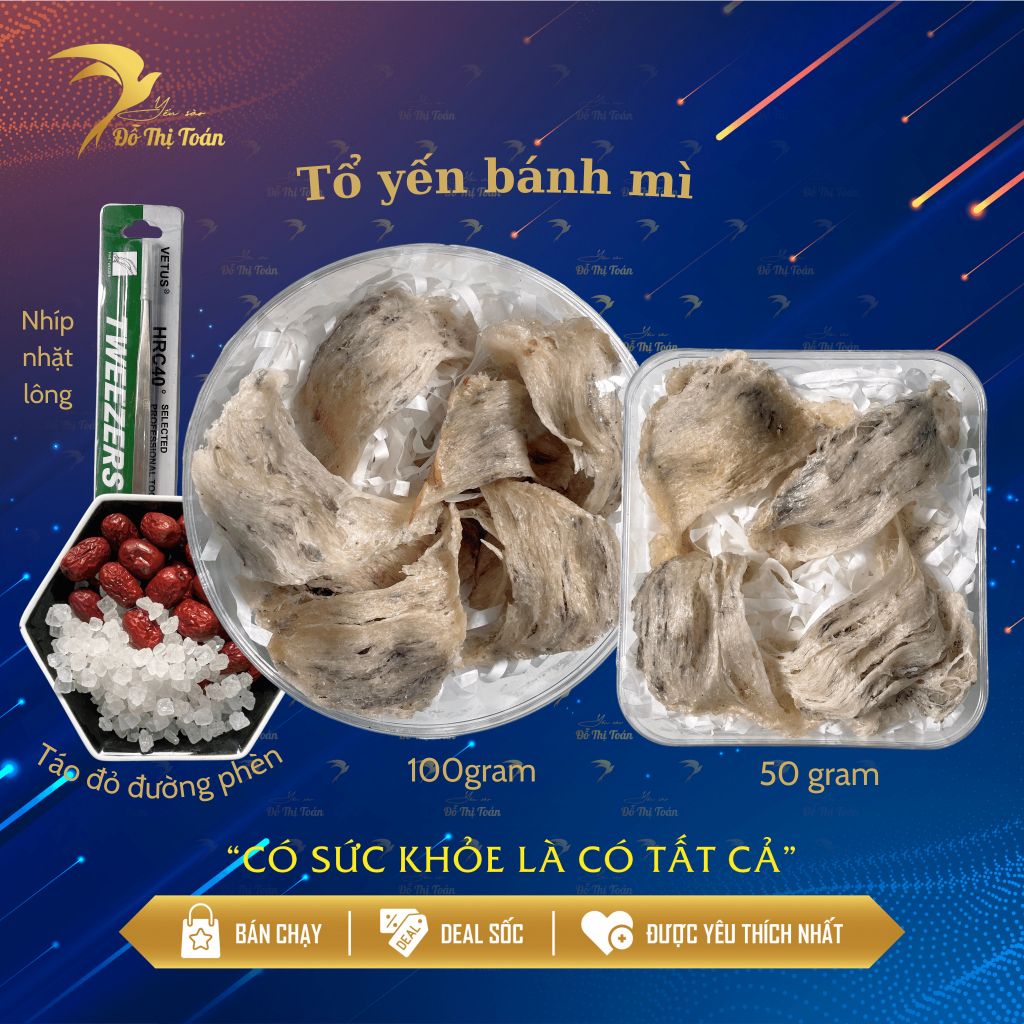 Tổ yến bánh mì - Yến sào Đỗ Thị Toán (hộp 50 gram / 100 gram) - có kèm đồ chưng- yến sào nhà nuôi nguyên chất