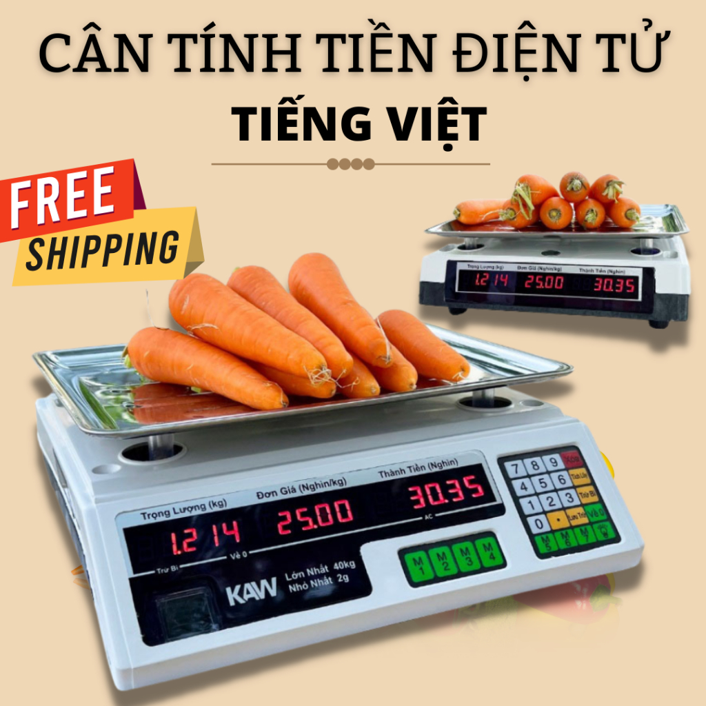 Cân tính tiền điện tử KAW cao cấp chính hãng, loại 40kg có 2 mặt hiển thị, chính xác, bền, chống nước