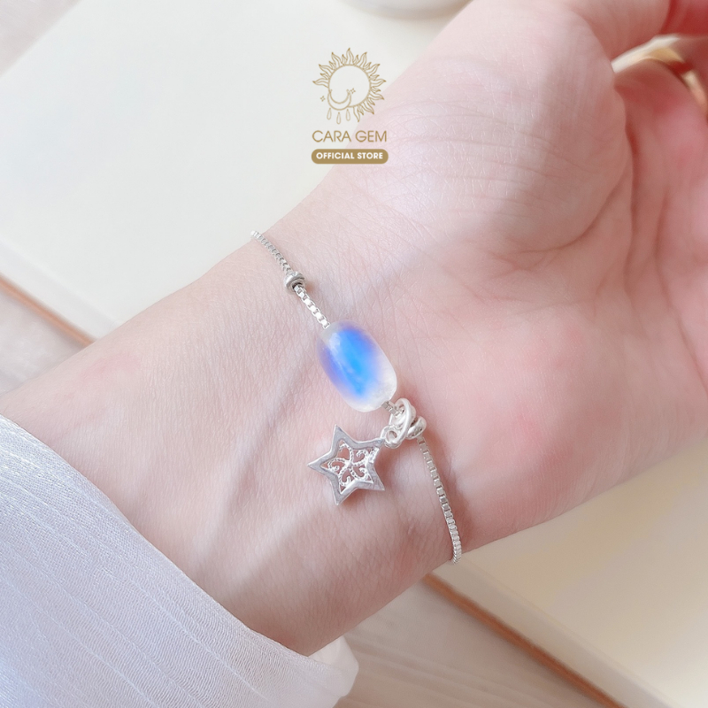 Vòng Tay Bạc Nữ Lu Thống Moonstone Mix Charm Bạc 925 May Mắn Cara Gem CR25