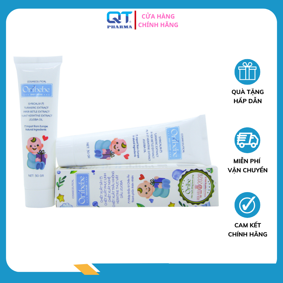 Kem em bé Oribebe Tuýp 30g - Giúp dưỡng ẩm da ngăn ngừa rôm sẩy mụn nhọn, mẩn ngứa, viêm da, hăm tả cho trẻ