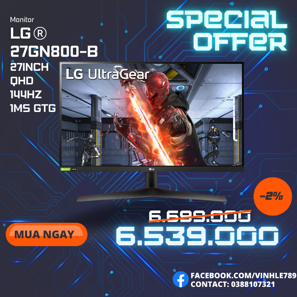 Màn Hình LG 27GN800-B 27'' 1ms 144Hz IPS QHD UltraGear™ [NEW]