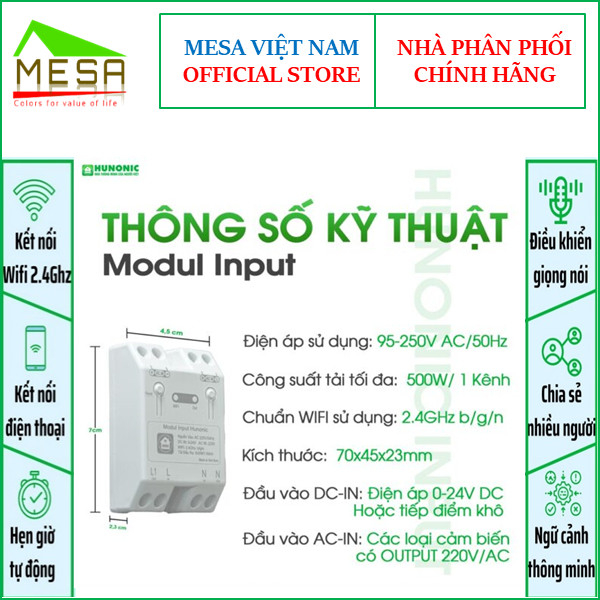 Công tắc thông minh Modul Input Hunonic, Kết nối và điều khiển thông minh cho mọi cảm biến, kết nối wifi, điều khiển xa