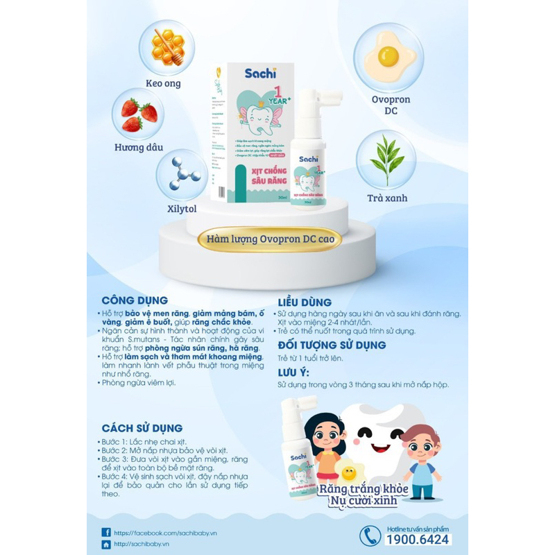 Xịt Chống Sâu Răng Cho Bé SACHI Ngăn Ngừa Mảng Bám -30ml