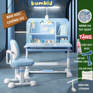 Bộ bàn học cho bé BumKid A16 Plus, Bàn học chống gù tặng kèm đèn led chống cận 3 chế độ phù hợp với trẻ em từ 2 tuổi