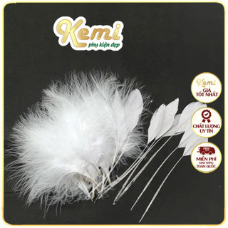 Cọng lông vũ tự nhiên màu trắng trang trí áo, váy cưới, mũ, kẹp tóc, nơ vật dụng thủ công
