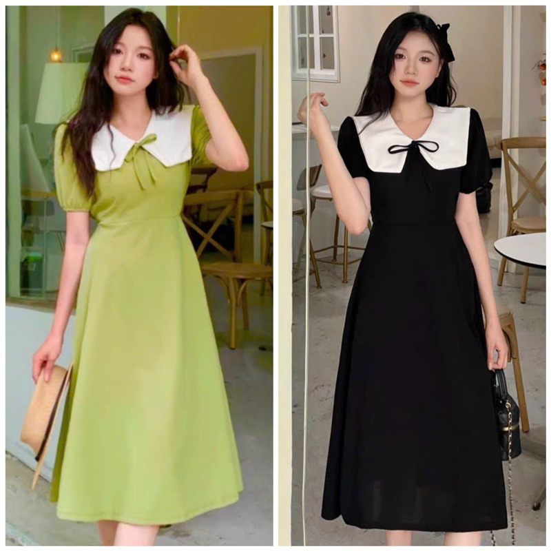 Đầm phối cổ thuỷ thủ trắng 2 màu (kèm hình thật)