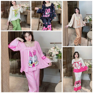 Lụa xước tiểu thư tay dài quần dài buộc nơ ngực