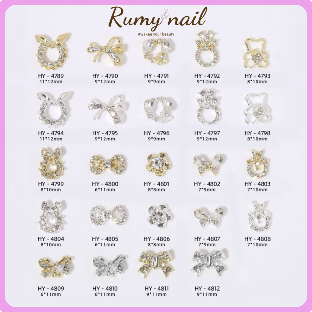 Charm nail, charm nơ, đá, thỏ, hoa phụ kiện trang trí móng tay (4789-4812)