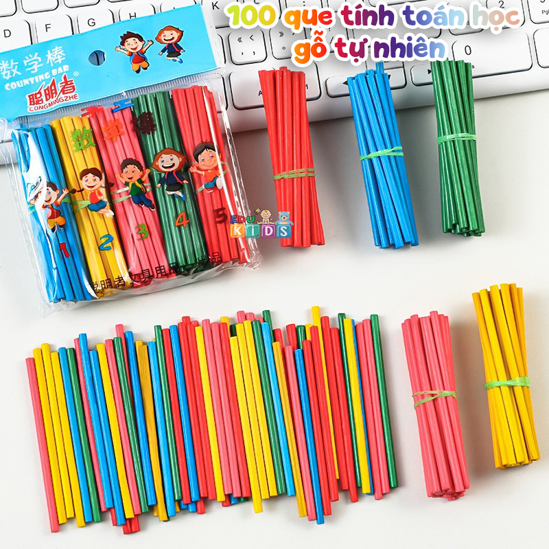 Que Tính Gỗ bộ 100 cái Cho Bé Học Toán - Edukids
