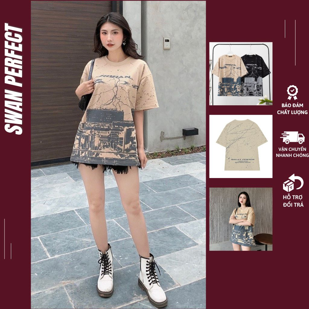 [Freeship] Áo Thun Unisex Tay Lỡ Form Rộng Nam Nữ Cotton Cao Cấp In Hình Đà Lạt Center