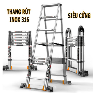 Thang Rút Inox Gấp Gọn AMECA 3-7 Bậc Thông Minh, Thang Nhôm Ghế Chữ A Xếp Gọn Tải Trọng 300Kg MKS068