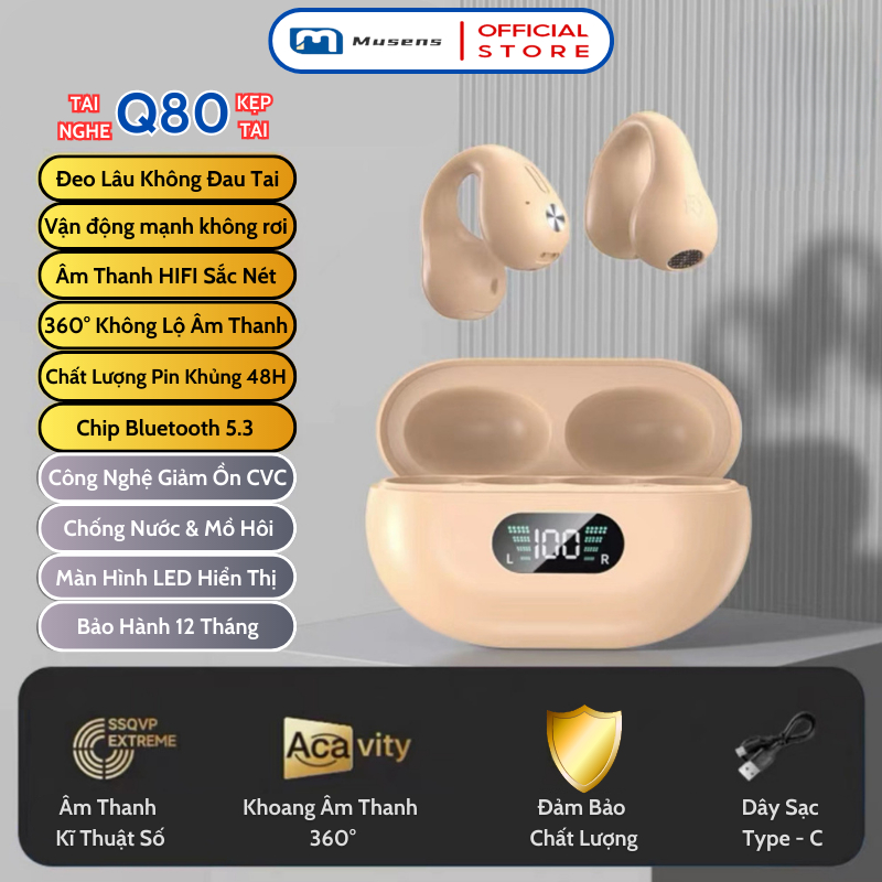Tai nghe Bluetooth không dây dẫn truyền xương, Tai nghe kẹp vành tai kèm micro chống nước chuẩn IPX6 - Q80