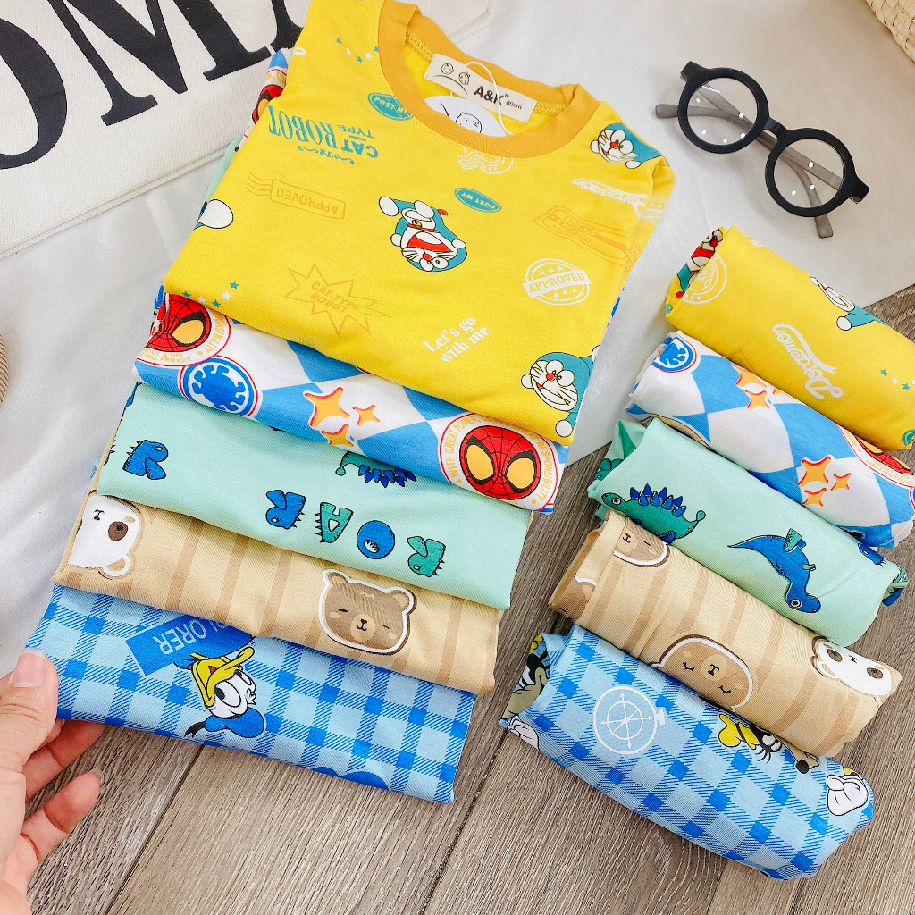 Bộ Ba Lỗ Minkey Baby Chất Thun Lạnh In Họa Tiết Hoạt Hình Dể Thương Cho Bé Trai -Bé Gái