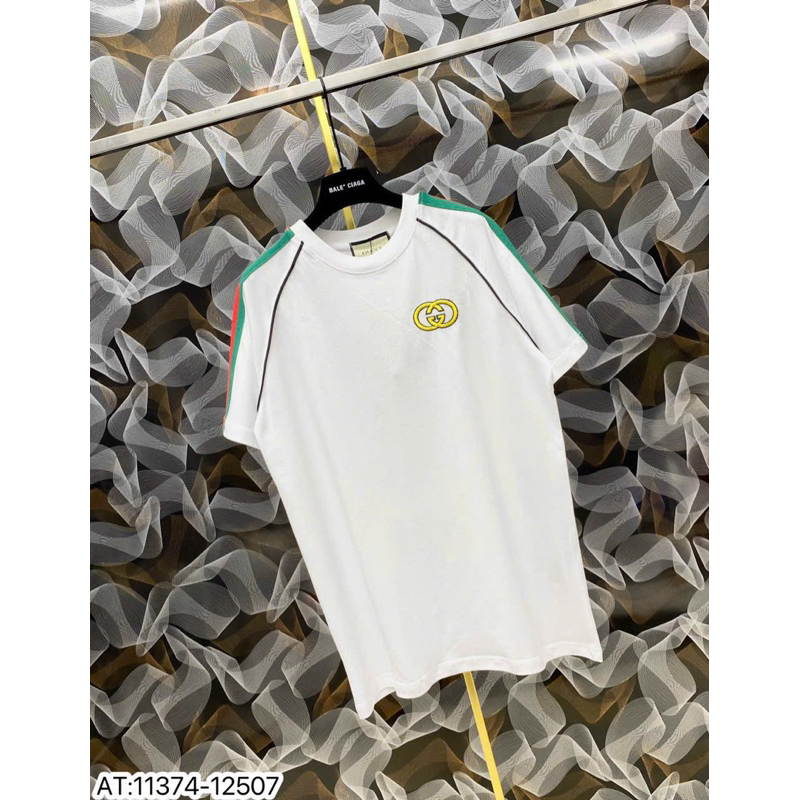 Áo Thun Gucci logo thêu phối vai dệt siêu đẹp new 2023